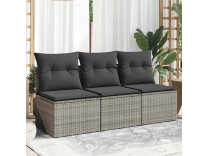 Garden sofa with cushions, 3-seater grey woven resin