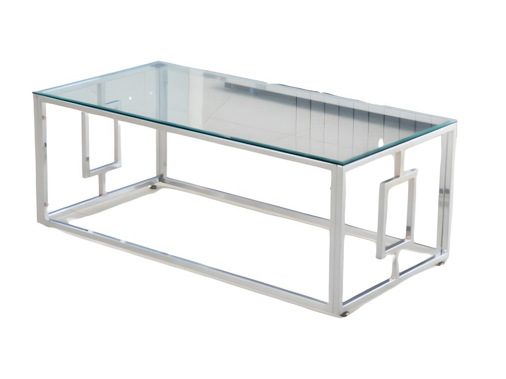 Table basse plateau en verre transparent pieds chromés 120 cm - Vertchez
