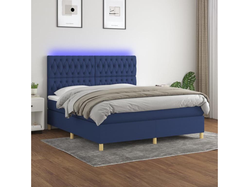 Sommier à Vertchez de lit et matelas et LED Bleu 180x200 cm Tissu