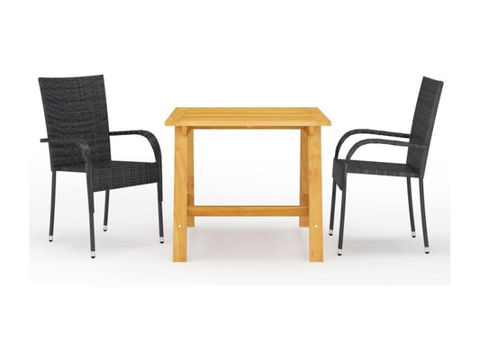 Ensemble de salle à manger de jardin 3 pièces Noir