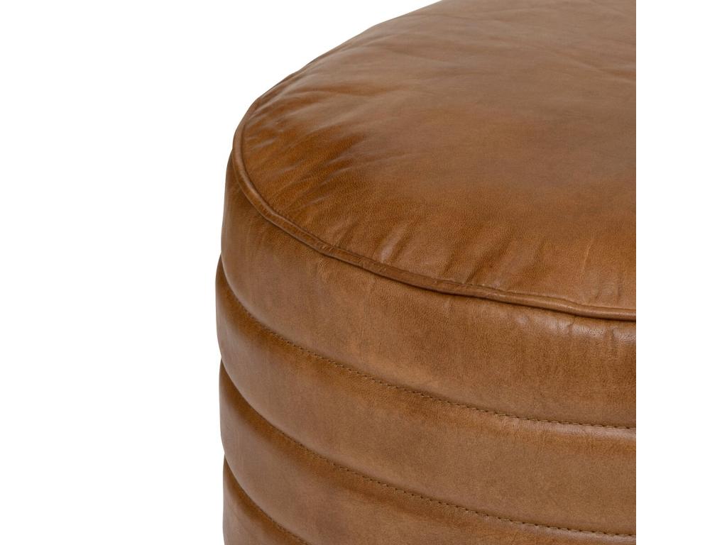 Pouf rond en cuir coloris marron - diamètre 40 x Hauteur 45 cm