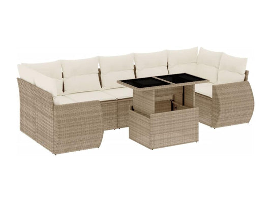 Salon de jardin avec coussins 8 pcs beige résine tressée