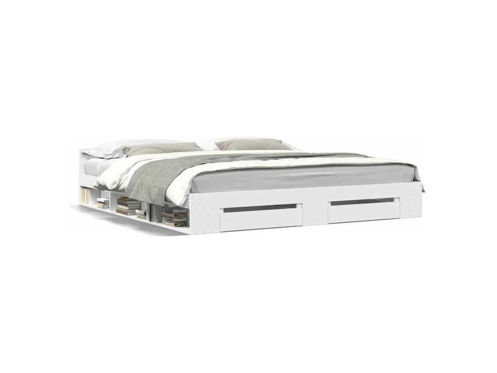 Cadre de lit avec tiroirs blanc 200x200 bois d'ingénierie