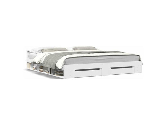 Cadre de lit avec tiroirs blanc 200x200 bois d'ingénierie