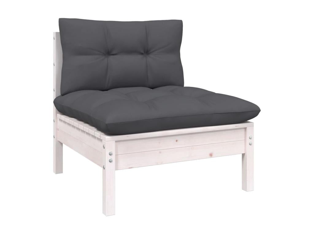 Salon de jardin 13 pièces avec coussins blanc bois de pin