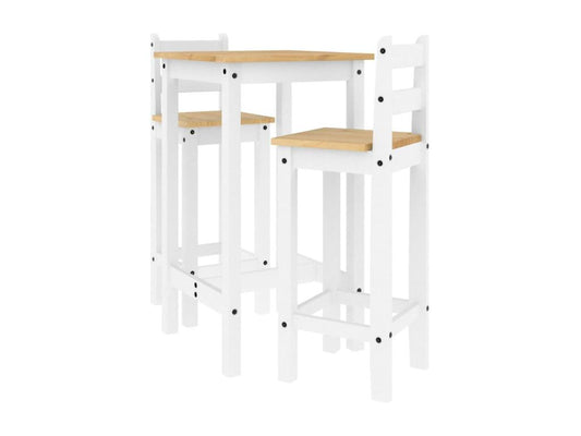Ensemble de bar 3 pcs Blanc Bois de pin massif