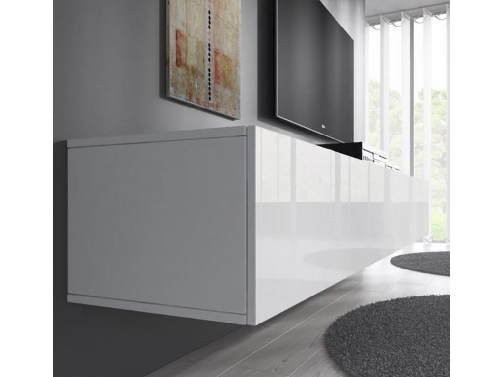 Meuble TV suspendu pour Salon Salle à manger en Blanc avec 160x40x30cm Vertchez H2