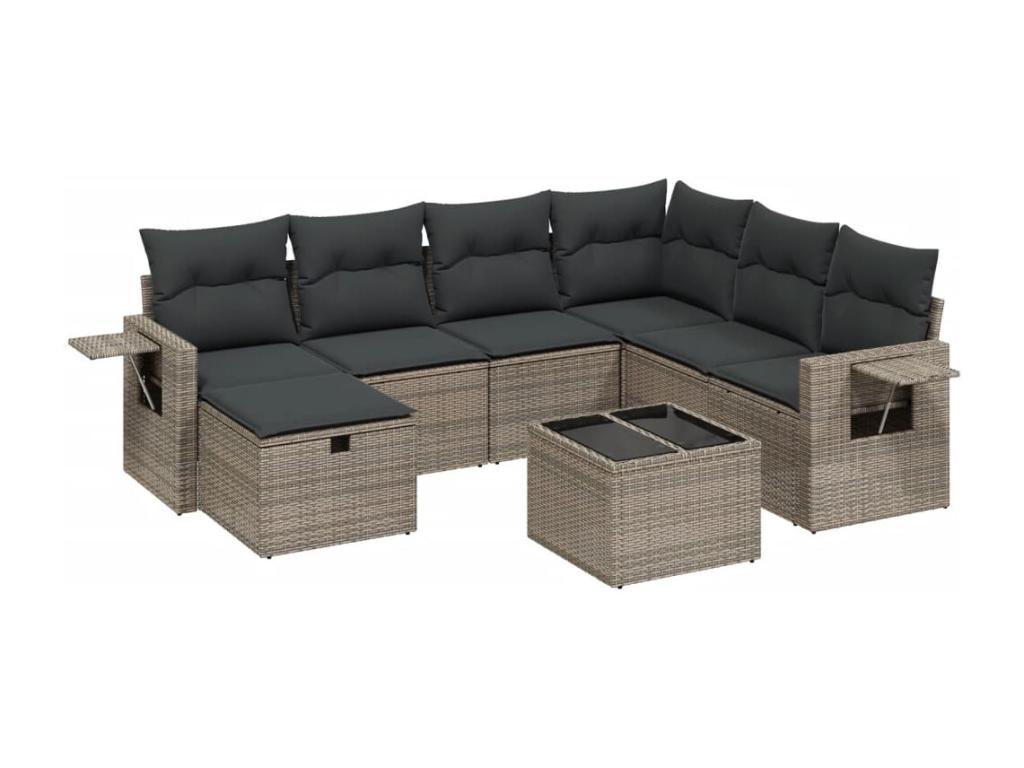 Salon de jardin 8 pcs avec coussins gris résine tressée