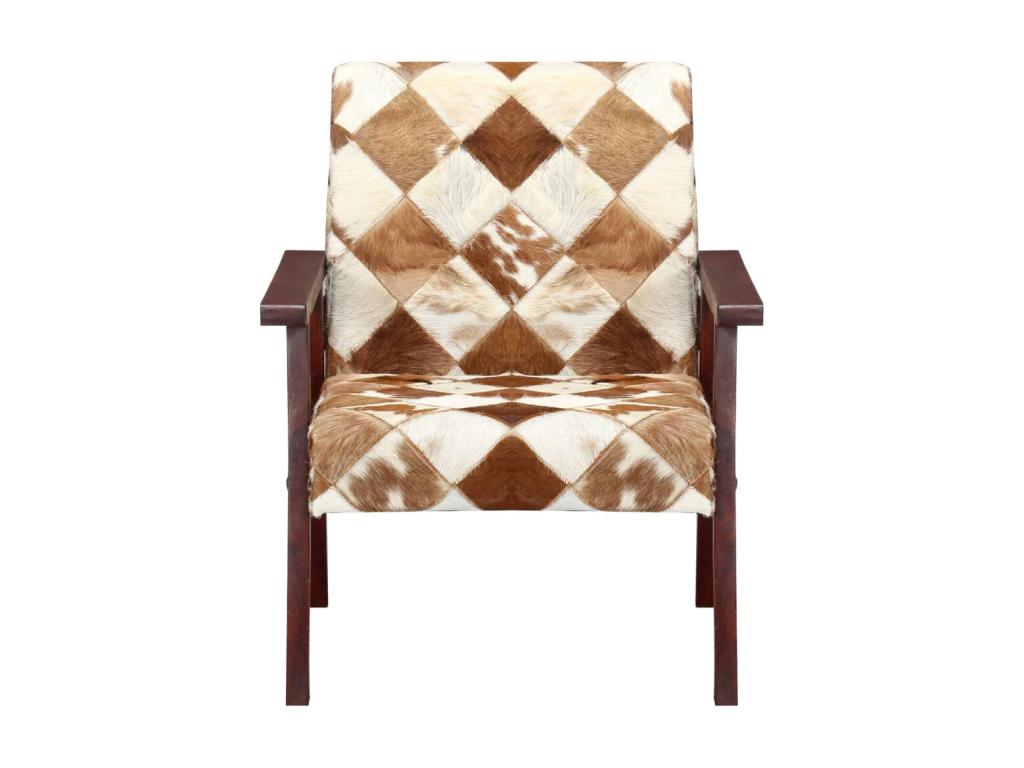 Fauteuil blanc et marron cuir véritable de chèvre