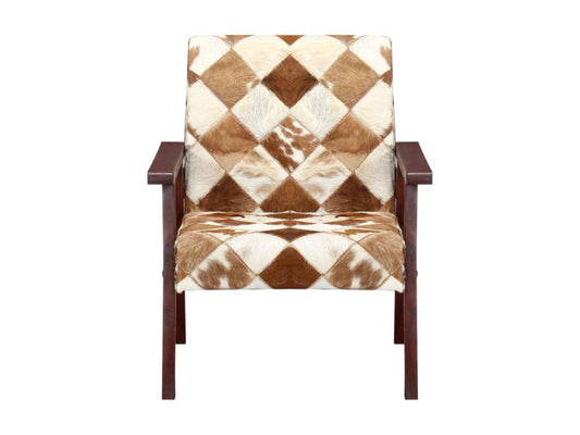 Fauteuil blanc et marron cuir véritable de chèvre
