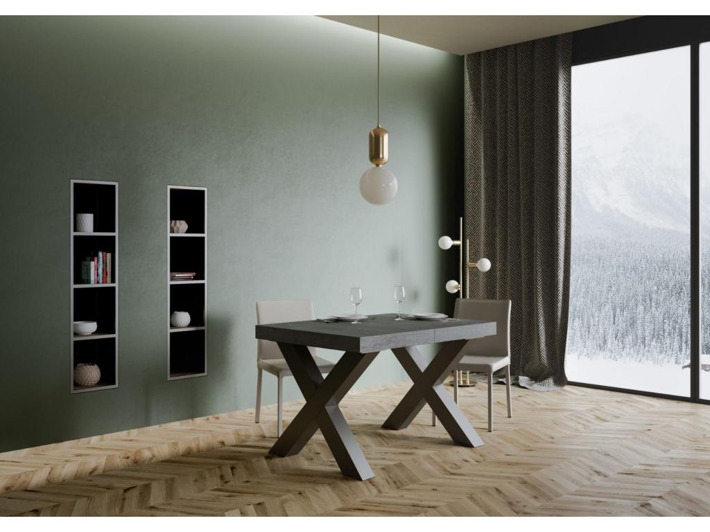 Table extensible 90x130/390 cm Vertchez Gris Béton cadre Anthracite