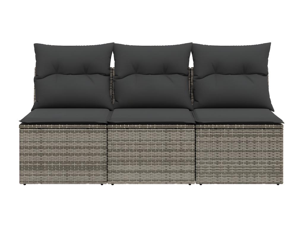 Garden sofa with cushions, 3-seater grey woven resin