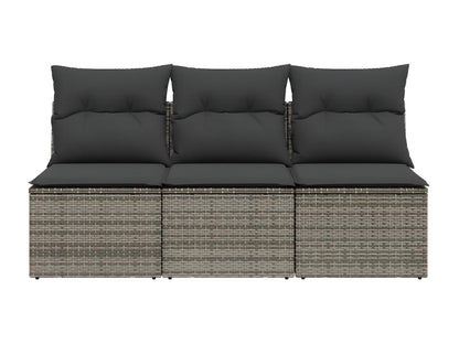 Garden sofa with cushions, 3-seater grey woven resin