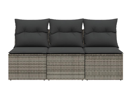 Garden sofa with cushions, 3-seater grey woven resin