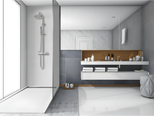 Receveur de douche 70x165 cm avec grille latérale Vertchez Extra Slim blanc en résine synthétique et poudre de marbre avec bonde offerte